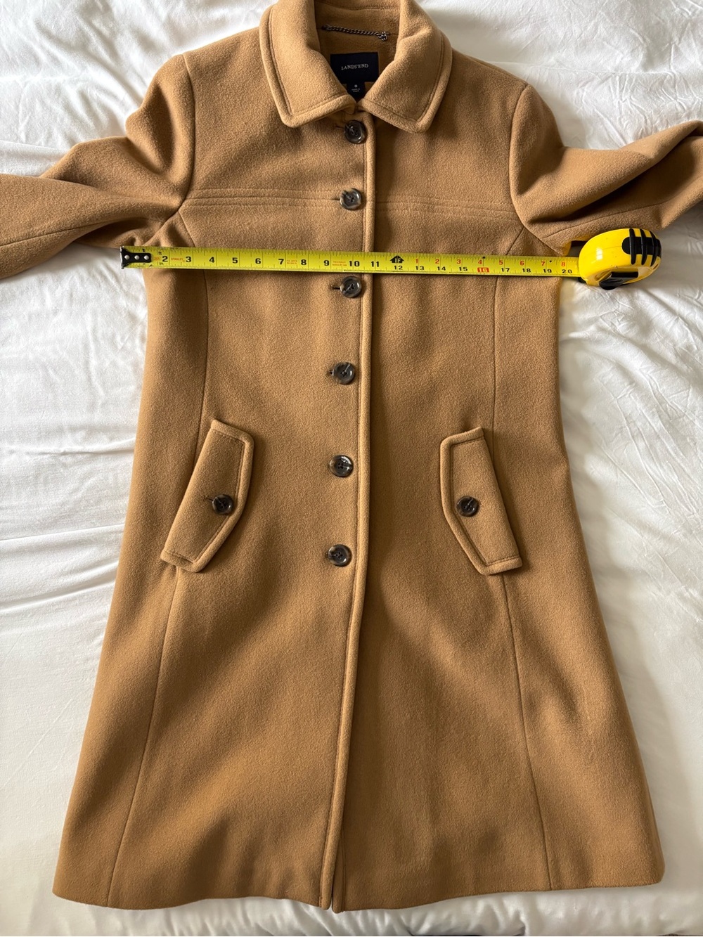 Lands' End Women’s Wool Blend Coat, Camel/Tan, Size 8 - Picture 8 of 9